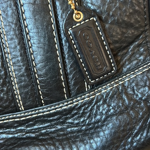 COACH black handbag, 8x13, black with white stitching, lightly worn - Picture 2 of 4